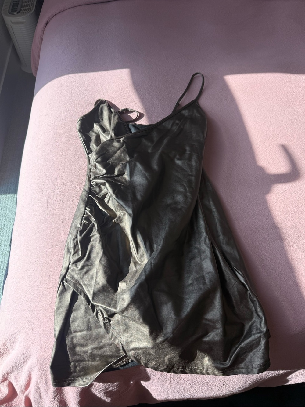 SHEIN brown Satin-Look Ruched Mini Slip Dress